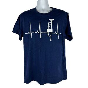 Port & Company Mens Navy Blue Trumpet Heartbeat Graphic Tee Size L